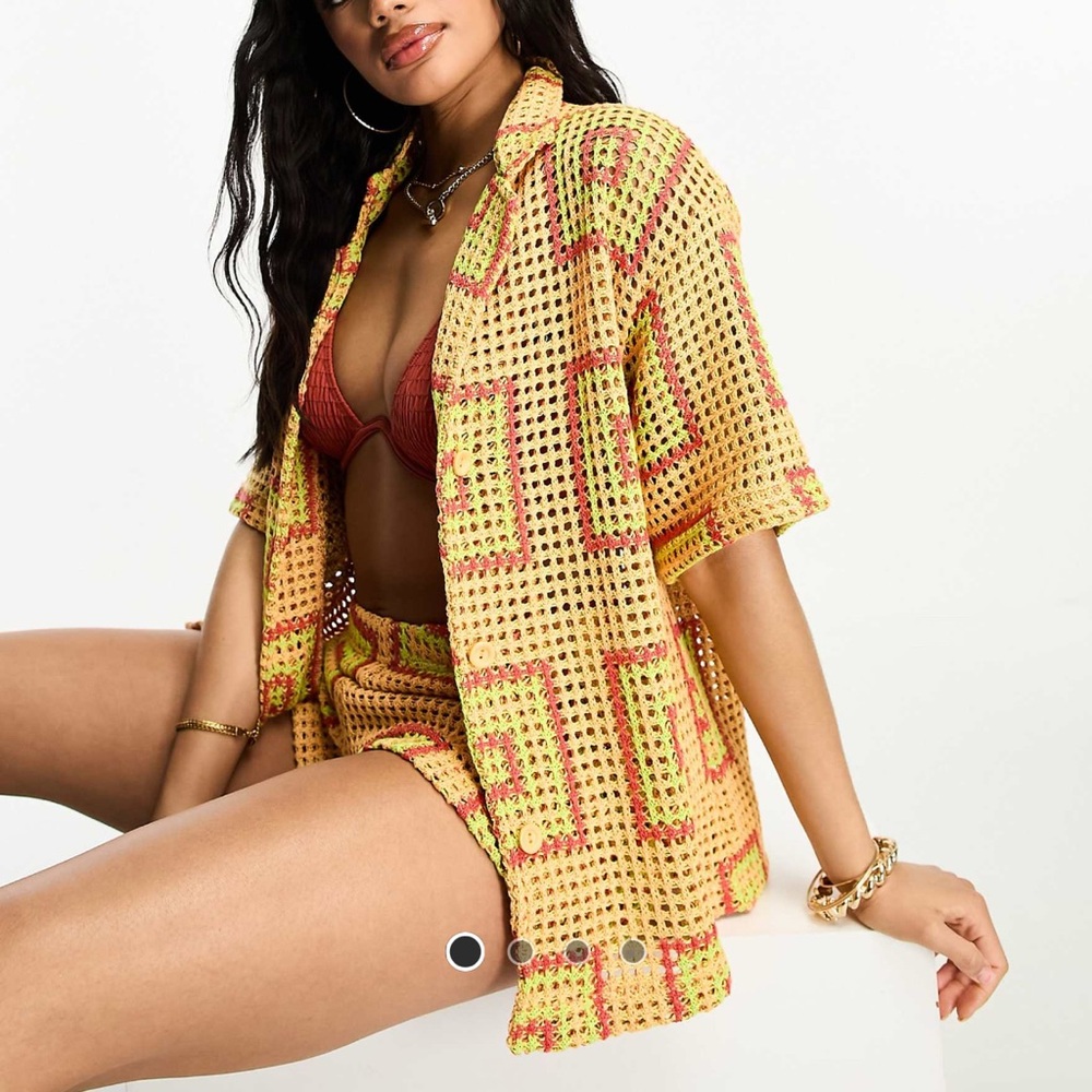 NWOT ASOS Yellow and Red Crochet Swim Cover-Up Set